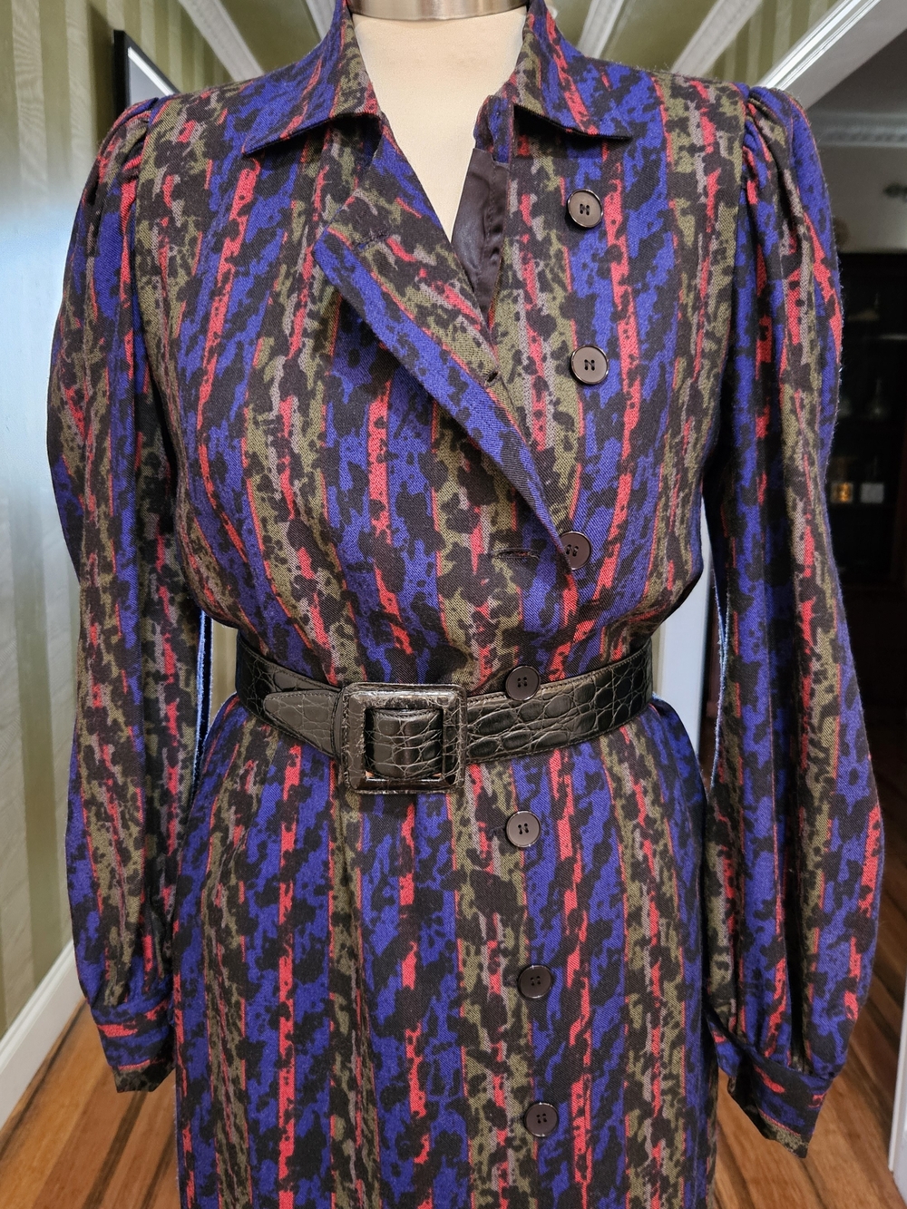 Lanvin Black Dress with Purple and Red Stripe Pattern Size 38 4/6 - Picture 2 of 6